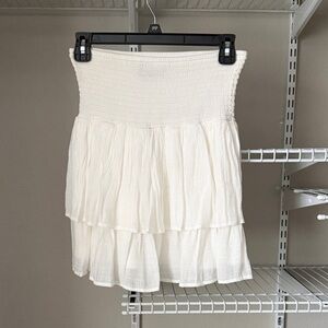 by & by White Smocked Tiered Mini Skirt